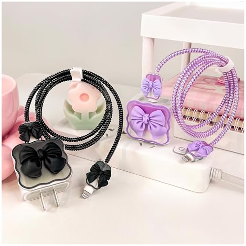 Image of Like Star Charger Protection Cover 4 in 1, Compatible for iPhone Charger only 18W & 20W, Spiral Cable Protector for Charging Cable, Charger Protector with 3D Design