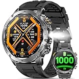 スマートウォッチ【2025最新デザイン 1000mAh大容量 最大100日使用可能】ミリタリーグレードHD大画面 高輝度懐中電灯 IP68防水 Bluetooth5.2通話 100種類以上のスポーツモード 耐衝撃 高度計 気圧計 手を上げて画面を点灯 複数の文字盤デザイン アプリ通知(ラインなど) 歩数計 iPhone対応 Android対応 日本語説明書付き (ブラック)