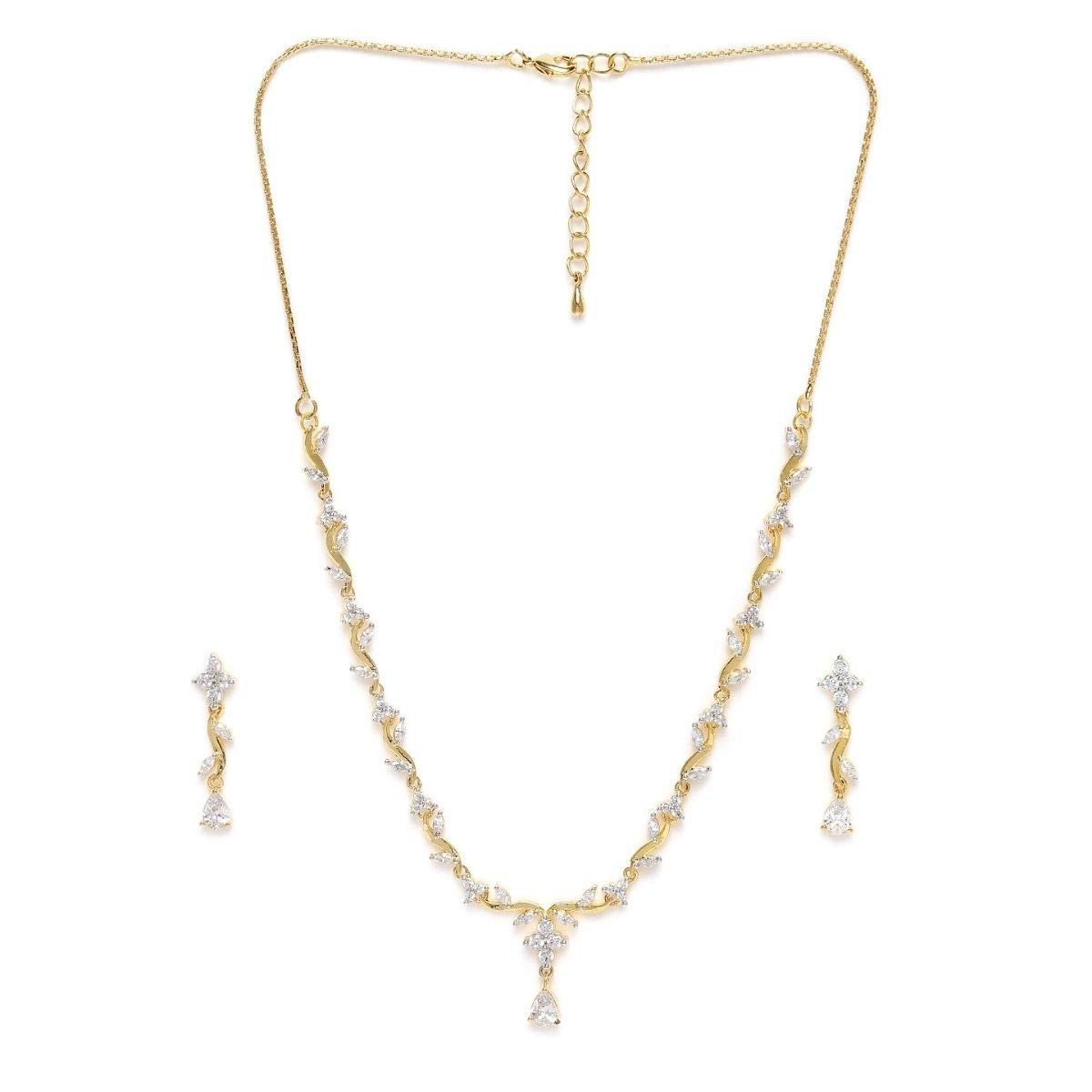 ACCESSHER Gold Plated Stunning American Diamonds Studded Contemporary Style Delicate Necklace with Earrings For Women and girls (B0913DN5F2) Amazon Price History, Amazon Price Tracker