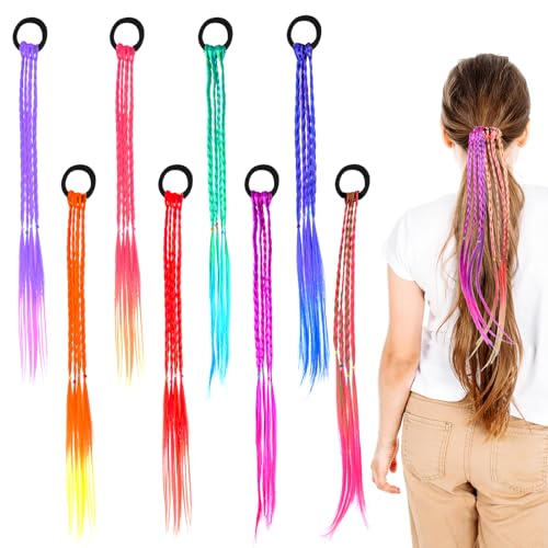 YBEATY 8 PCS Colored Braids Hair Extensions with Rubber Bands Colorful Braids Rainbow Ponytails Braided Crazy Hair Day Accessories for Women Party Highlights Cosplay Dress Up Festival Shimmer YBEATY 8 PCS Colored Braids Hair Extensions with Rubber Bands Colorful Braids Rainbow Ponytails Braided Crazy Hair Day Accessories for Women Party Highlights Cosplay Dress Up Festival Shimmer