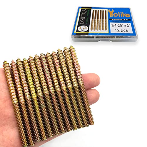 Image of 12 Pack 1 /4-20 x3 Inch Hanger Bolts 1 /4-20 inch Double Headed Bolts 1 /4 Wood Dowel Screw Self-Tapping Screw Hanger Bolts for Furniture Double Head Threaded Rods Bolt 76.2mm Length