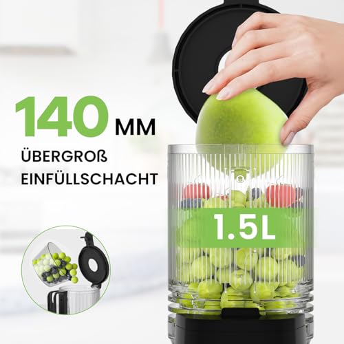 Kauen Entsafter, 350W Slow Cold Press Entsafter mit 140 MM extra großer Fütterungsrutsche, Entsafter Maschinen für ganzes Obst und Gemüse, einfach mit Pinsel zu reinigen – Bild 3