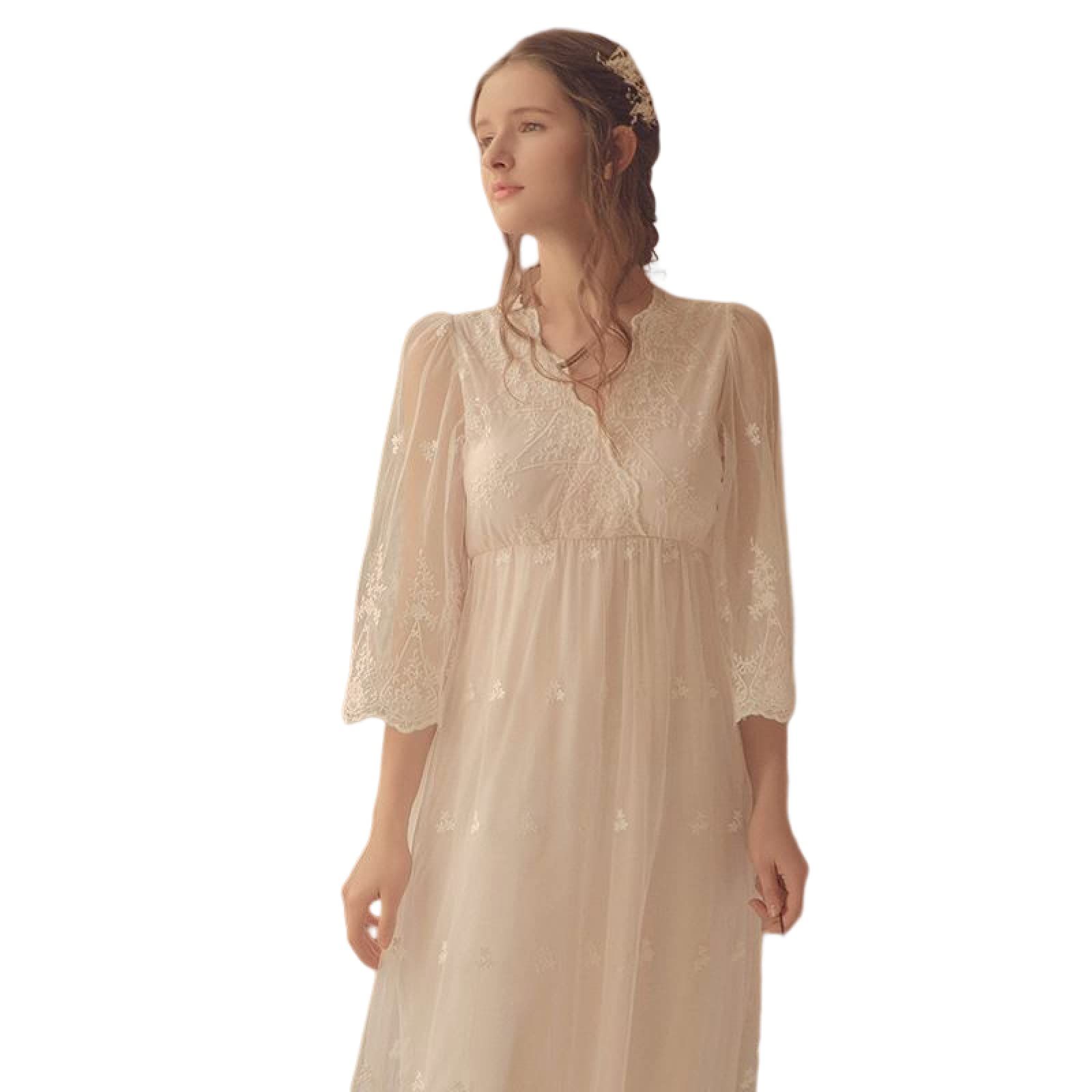 OFFSUM Camicia da Notte Donna - Elegante Abito da Notte in Pizzo da Principessa con Ricami, Moda, Scollo A V, Camicia da Notte Bianca, Vintage, Traspirante, Confortevole