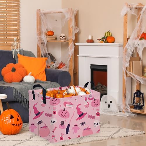 Image of Halloween Ghost thriller basket,Empty Halloween basket,Horror and thriller decor,Trick or Treat Box for Boys and Girls,Horror decor(Pink pumpkin)