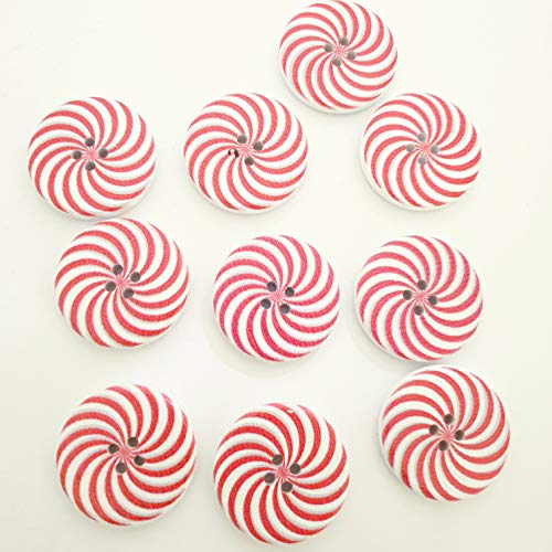 MajorCrafts® 16pcs 30mm Red & White Spiral Pattern 4 Holes Round Wood Large Sewing Buttons Needlework Embellishments - Image 3