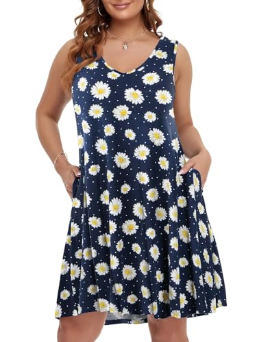Image of BELAROI Women Casual Summer Beach Dresses Plus Size Sundress V Neck Pockets Swing Tank Dress Cover Ups