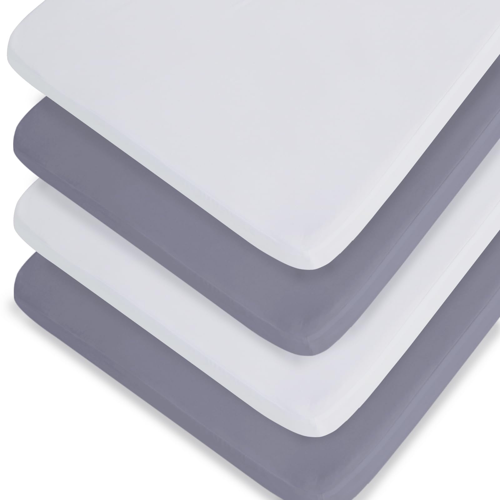 BilobanPack n Play Sheets 4 Pack,Portable Playard | Mini Crib Sheets, Ultra Soft Microfiber Pack and Play Sheet, Preshrunk, White and Grey