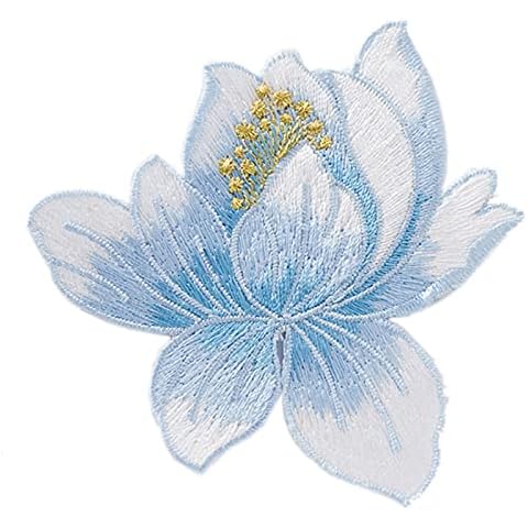 Buddhism Guanyin Iron on Patch Lotus Flower Garden Flowers Applique Embroidered Sew Iron on Patch Jeans Pants Jacket Polo T- Shirt Hat Backpacks Scarf Clothes Craft Accessory (Blue) Cover