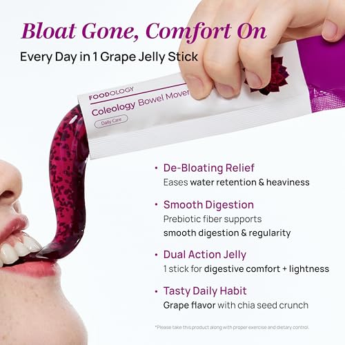 Image of FOODOLOGY Coleology Bowel Movement Jelly, Grape & Prune, 30 Sticks Prebiotic Fiber Supplement for Gut Health & Immune Support, Constipation & Bloating Relief, Korean Wellness