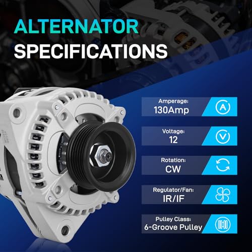 Image of New Alternator Compatible with Honda 2002-2004 Odyssey, 2003-2004 Pilot, Compatible with Acura 2001-2002 MDX, V6 3.5L, 12V 130A CW, 104210-3090 13918N