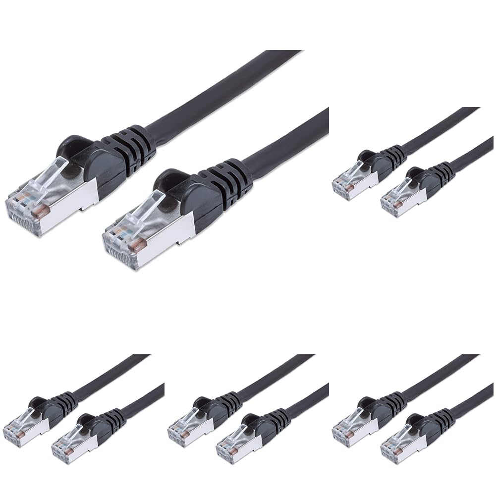 PremiumCord Netzwerkkabel, Ethernet, LAN & Patch Kabel CAT6a, 10Gbit/s, S/FTP PIMF Schirmung, AWG 26/7, 100% Cu, schnell flexibel und robust RJ45 kabel, schwarz, 1,5m (Packung mit 5)