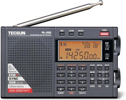 Tecsun PL-330 Tragbarer Weltempfänger Digitaler DSP-Empfänger für FM-Stereo LW MW & KW mit SSB & Synchrondetektor ETM+ Funktion inkl. Wiederaufladbarem BL-5C Akku Schwarz