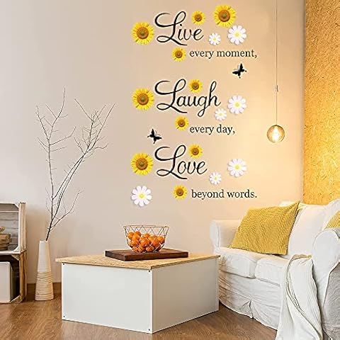 nspirational Quotes Wall Stickers Vinyl Sunflower Daisy Wall Decals Removable Motivational Lettering Positive Sayings Stickers Live Laugh Love Wall Decor Phases for Kitchen Bedroom Living Room Home… Cover
