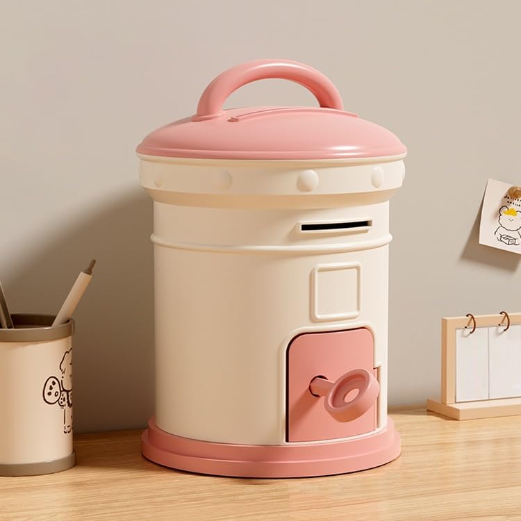 Cortina Post Box Design Piggy Bank for Kids & Adults – Plastic Coin Saver with Handle & Keys, Money Box Gift Item for Kids Ages 3+ (Pink, Pack of 1) 2