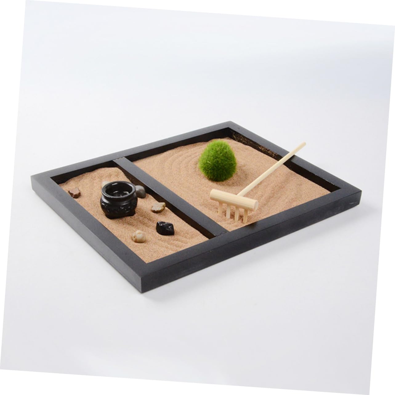Amosfun Zen Sand Garden Desk Decor Miniature Landscape Sand Table with Simulation Stone Ornaments