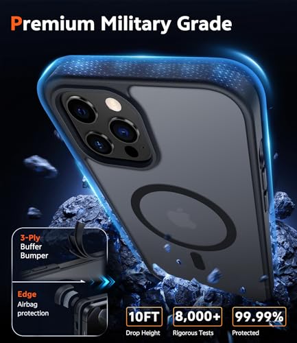 Image of FNTCASE for iPhone 12 Pro-Max Case: Matte Magnetic Phone Cases Compatible with Magsafe Slim Anti Yellowing Military Grade Drop Protection Rugged Protective Translucent Cell Phone Cover (C-Black)