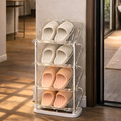 Homero Shoes Rack Organiser for Slipper Stand, Shoe Stand & Chappal - Foldable Plastic Shoes Rack Shelf for Home & Outdoor Footwear, Space Saving Shoe Rack Plastic with Steel Support (4 Layer Rack)