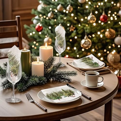WRAPAHOLIC 50Pcs Christmas Paper Napkins - Winter Watercolor Pine Forest Elk 3-Ply Disposable Luncheon Napkin for Christmas Party Supplies Tableware, Xmas Holiday - 6. 5 x 6.5 In – Image 8