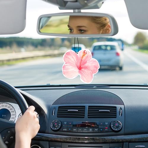 Image of 5Pcs Hibiscus Flower Car Air Freshener Long Lasting Cute Pink Beachy Car Accessories Car Interior Rear View Mirror Hanging Ornament Scents Decor for Women Teen Girls