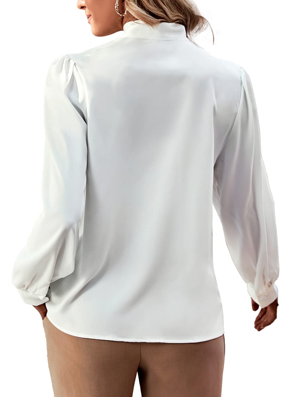 Rooscier Women's Bow Tie Neck Long Sleeve Buttton Cuff Chiffon Elegant Blouse