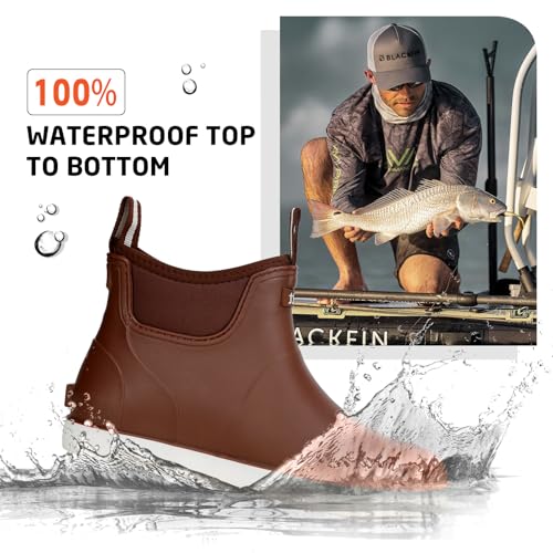 Image of Men's Deck Boots Waterproof Fishing Rain Boots, Anti-Slip Rubber Boots Ankle Booties, High-Performance Footwear Chelsea Boots for Gardening Boating Camping Sailing