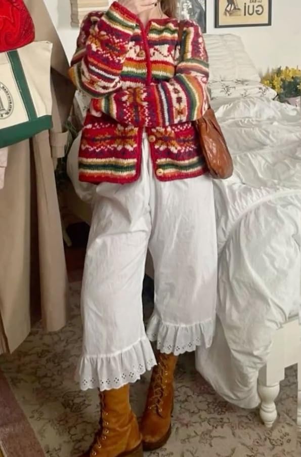 Image of UAURORAO Women Lace Trim Bloomer Pants Flowy Culottes Pantaloons Bloomers