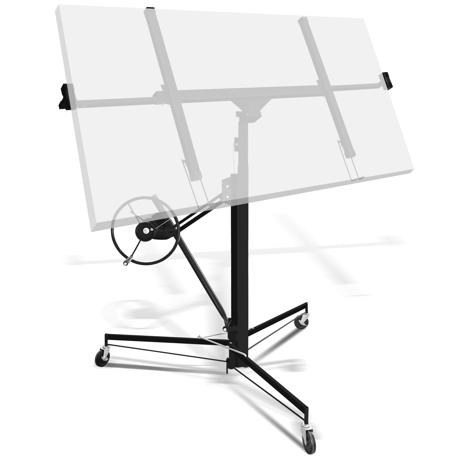 Ikodm Sollevatore pieghevole XXL per lastre di cartongesso, altezza di lavoro regolabile in altezza, larghezza massima 294 cm, carico 68 kg, 3 ruote, nero