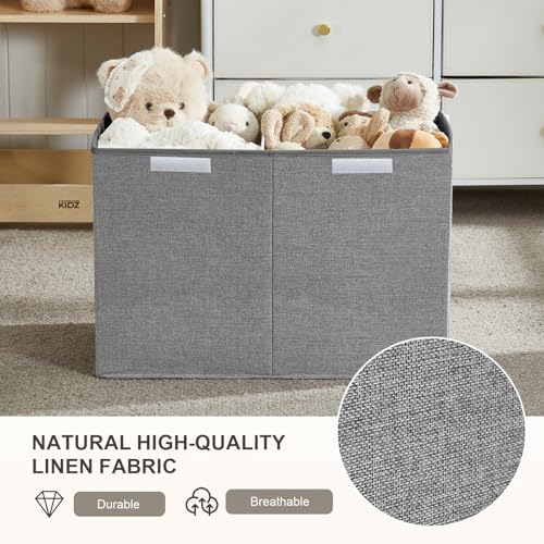 Image of Large Toy Storage Box with Lid, Collapsible Toys Storage Organizer Bins with Dividers and Handles, Storage Chest Bin for Kids, Boys, Girls, Nursery 25 inchx13 inch x16 inch (Gray)