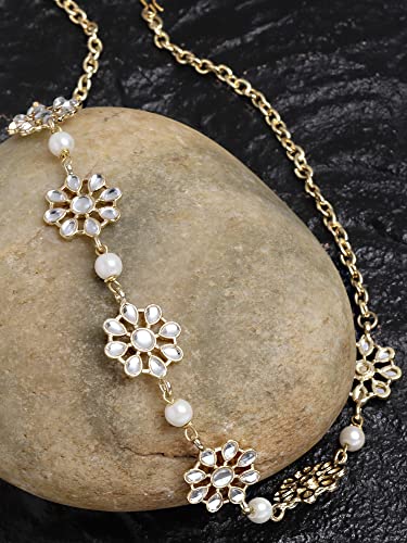 Karatcart Gold Plated Pearl Studded Floral Kundan Hairband for Women - Image 3