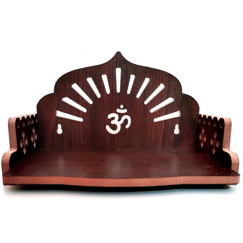 KRISHANA EXPORT STORE Wood Fully Hand Made Om Pattern Home Temple for Pooja Temple for Home and Office l Wall Shelve for Puja l Wooden Mandir (Brown)