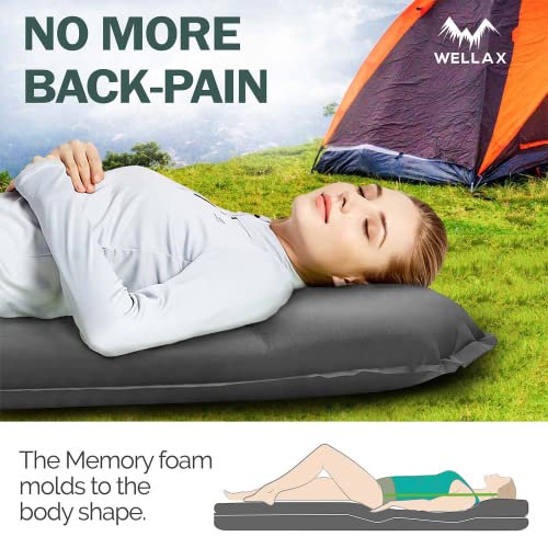 WELLAX-Sleeping-Pad-Foam-Camping-Mats-Fast-Air-Self-Inflating-Insulated-Durable-Mattress-for-Backpacking-Traveling-and-Hiking-Ultrathick-All-Weather-Foam-Pad-with-Build-in-Pillow-Gray-3
