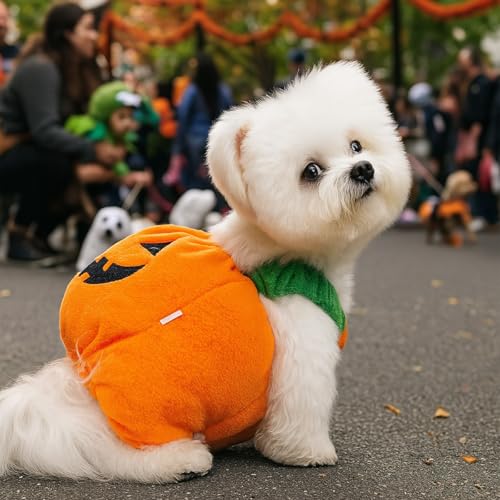 Winmany Süßes Kürbis-Kostüm für kleine Hunde und Katzen, leichtes Haustier-Halloween-Outfit, lustige Herbstkleidung für Haustiere, Party, Cosplay, Fotoshooting, Größe M