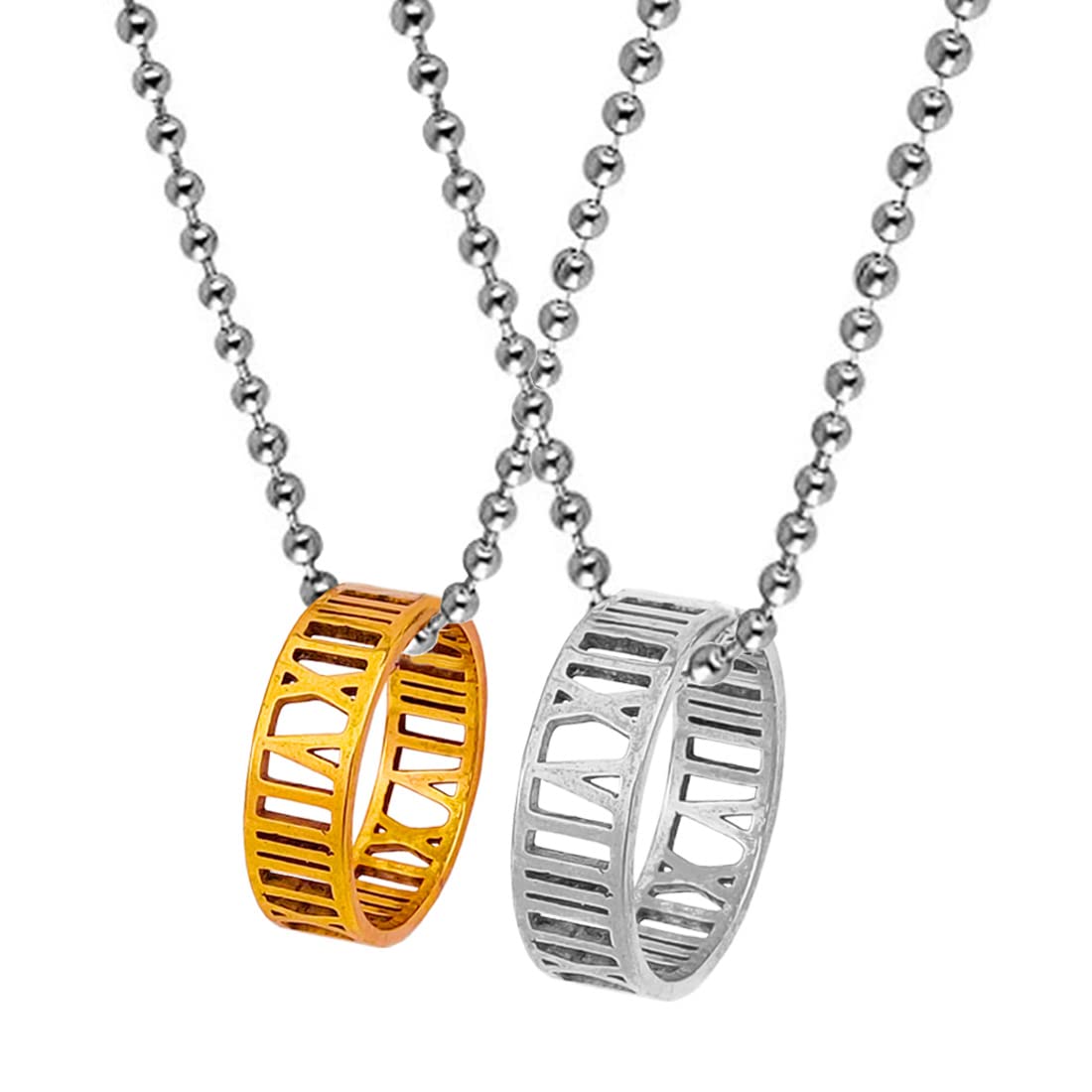 M Men StyleStylish Double Circle Set Of 2 Couple Silver And Gold Stainless Steel Love Pendant For Men And Women