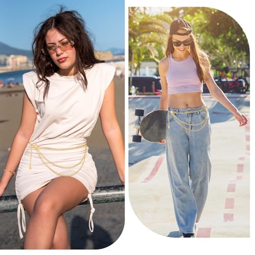 Gold Metal Waist Chain Women's Gold Waist Chain Multilayer Metal Belt Adjustable Body Link Belly Link for Dress, Skirt, Jeans4