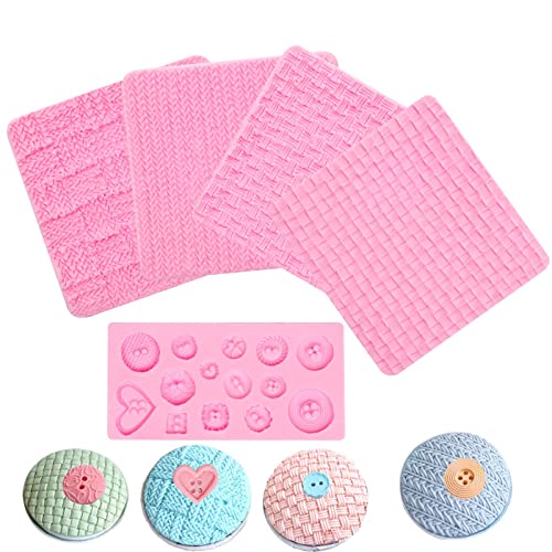Moldes de silicona para fondant, para hacer punto con botón, moldes de chocolate (5 paquetes), diseño de suéter de punto con textura de impresión para baby shower, decoración de tartas de cumpleaños,