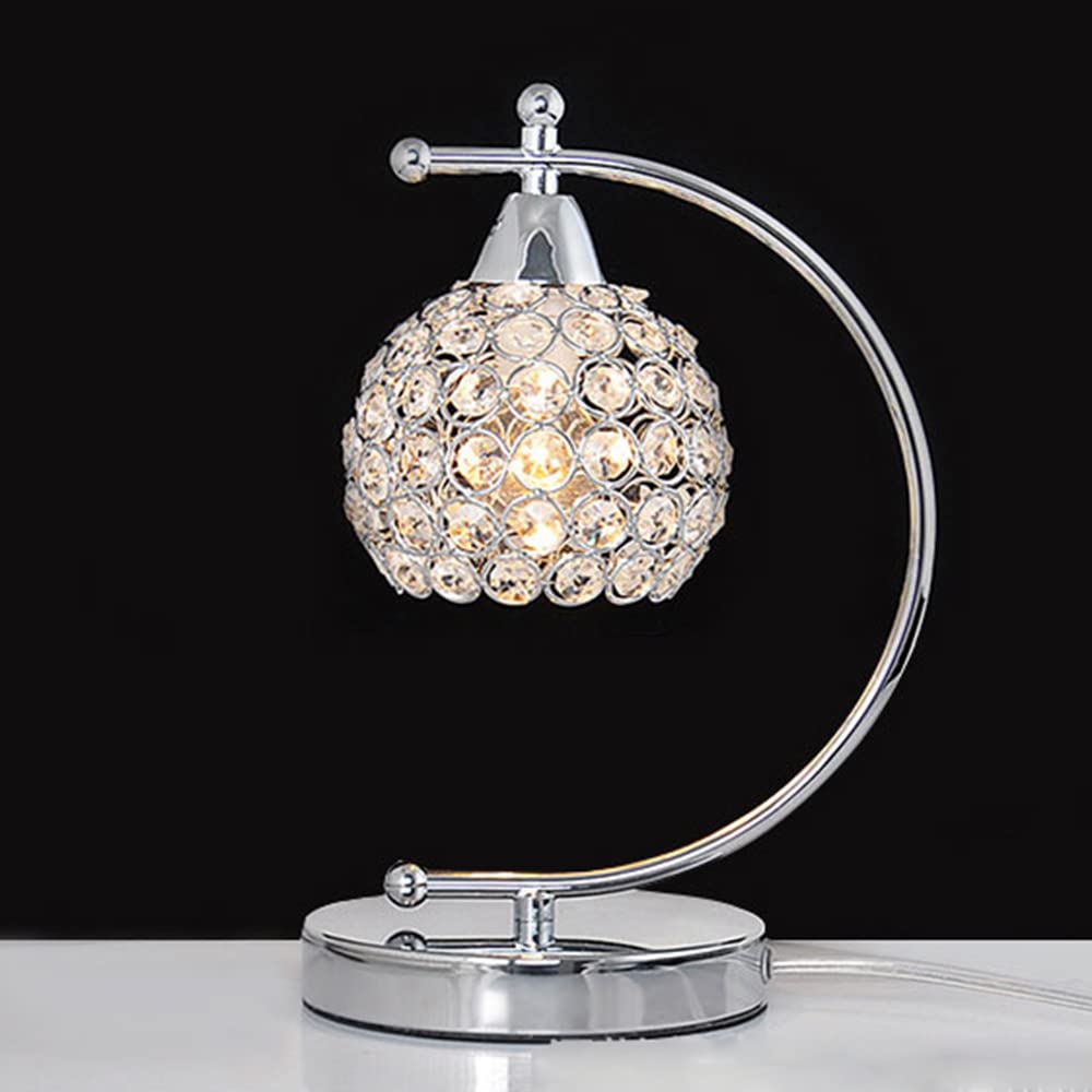 Lampada da tavolo moderna in cristallo, Lampada da comodino in argento cromato, Lampada da scrivania con interruttore on / off in linea, Luce notturna decorativa per camera da letto (Silver)