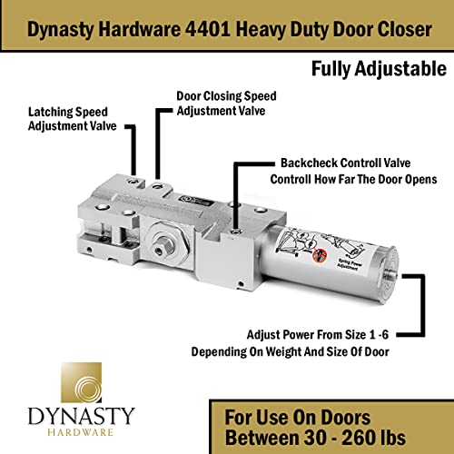 Dynasty Hold Open Arm Door Closer Heavy Duty Commercial Grade Hydraulic Adjustable Spring Door Closer Series 4401 Meets Ada Sprayed Aluminum Finish #TOP7