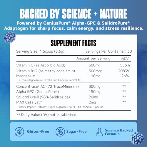 Lithios Brain Fuel Plus Hydration Mix - 30 Servings / 3.9 oz | Blue Raspberry Drink Mix | Boost Focus & Performance | Contains Electrolytes, Vitamins & Magnesium | Dietary Supplement - Image 3