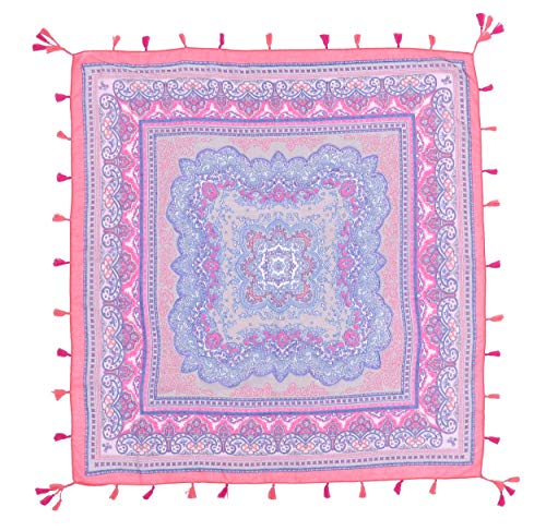 Lina & Lily Multi-Patterns Floral Geometric Paisley Print Square Tassel Scarf