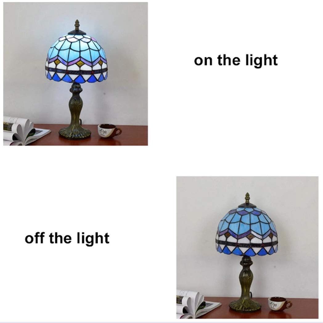 Stół w stylu Retro Art Stained Glass'ego lampka nocna na biurko 8 cali witraż morski błękit lampy odcień 1 lekka antyczna aluminiowa podstawa do salonu zestaw do sypialni