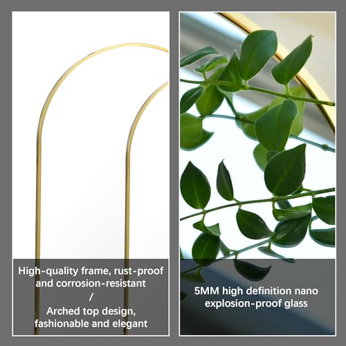 Image of LFT HUIMEI2Y Arched Wall Mirror, 24 inchx36 inchArched Wall Mounted Mirror with Aluminum Alloy Frame and Arch Top Rounded Corner for Bathroom, Bedroom, Living Room, Entryway, Gold