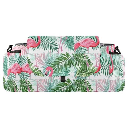 Burbuja Flamingos Green Leaves Stroller Organizer with Insulated Cup Holders, Non-Slip Stroller Caddy Universal Fits Most Strollers, Nursery Accessories