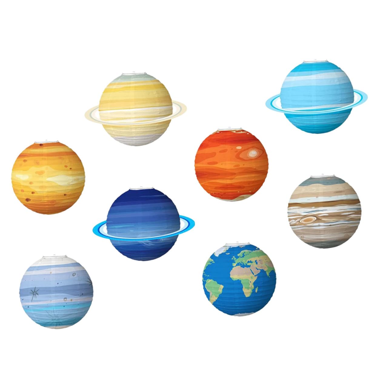 GLEAVI 8 Stück Weltraum Party Deko Hängende Planeten Papierlaternen in Braun Rot Blau Gold Raum Laternen für Kindergeburtstag Klassenzimmer Weltraum Themenparty