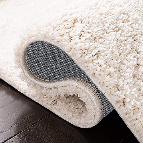Image of Rectangular Box Shaggy Carpet for Living Room, Bedroom, High Low Design Finish Microfiber 1.8 Inch Pile High, 5x7 Feet Cream|Cream Color