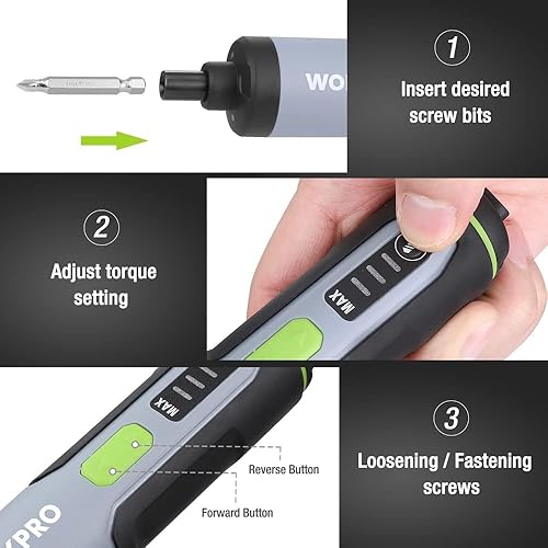 Miniatura 4 de WORKPRO Destornillador eléctrico de 4 V, juego de destornilladores inalámbricos recargables con 35 puntas, barra de extensión, cable de carga USB en