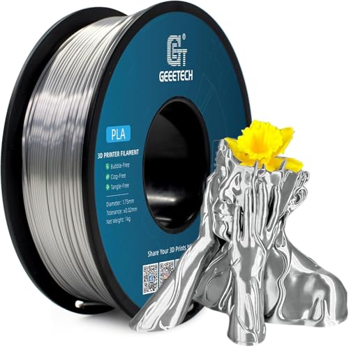 GEEETECHPLA Filament 1.75mm Silk 3D Printer PLA Filament 1.75mm 1kg per Spool Silk Silver