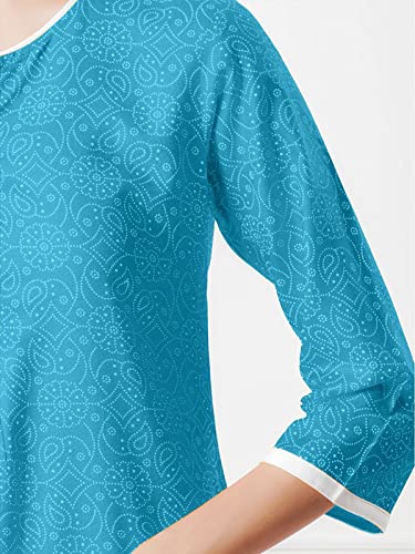 Image of rangita Turquoise Rayon Knee Length Printed Straight Kurti for Women | Kurta for Women