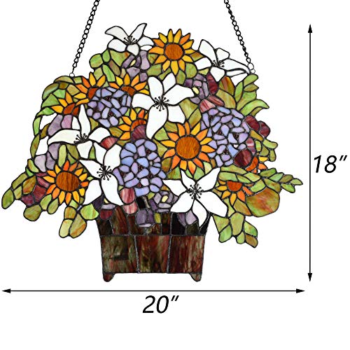 image for Bieye W10046 Gaily Decorated Basket Tiffany Style Stained Glass Window