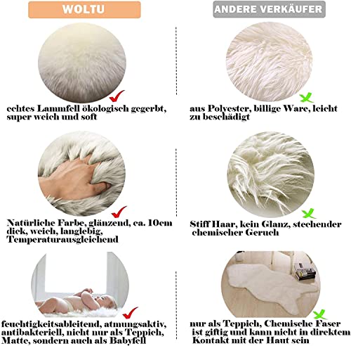 WOLTU Öko Lammfell Schaffell Teppich, Echtes Naturfell Weich Flauschig, Bettvorleger Sofa Matte Longhair, Wollteppich für Wohnzimmer Schlafzimmer, Weiß, (170-180) x55cm