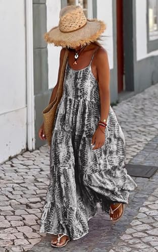 Image of PRETTYGARDEN Women Summer Dresses 2026 Spaghetti Strap Scoop Neck Floral Maxi Dress Flowy Boho Long Sundress with Pockets